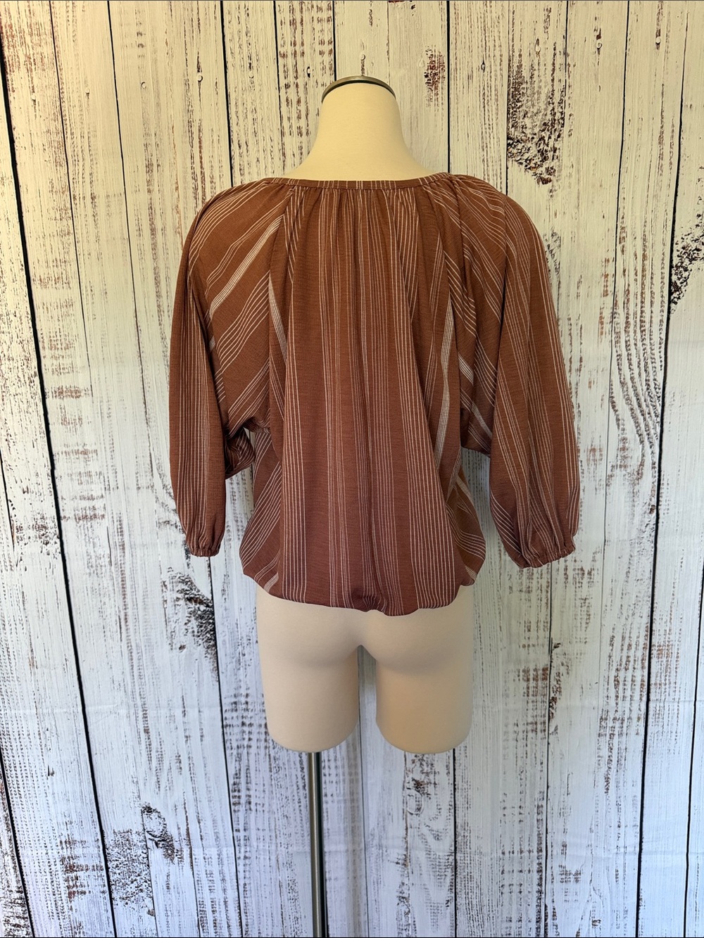 Liberty Love Rust Striped Button-Front Peasant Top - Picture 2 of 6